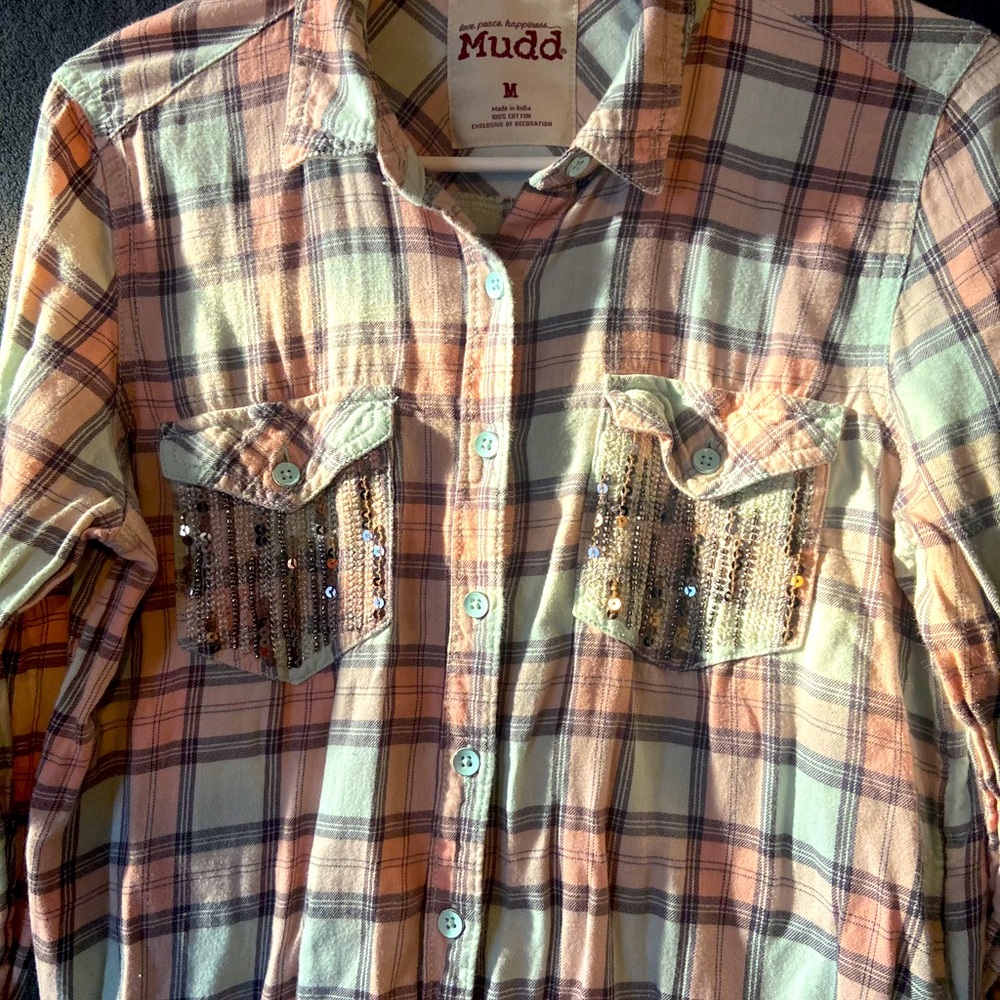 Plaid pink button up shirt